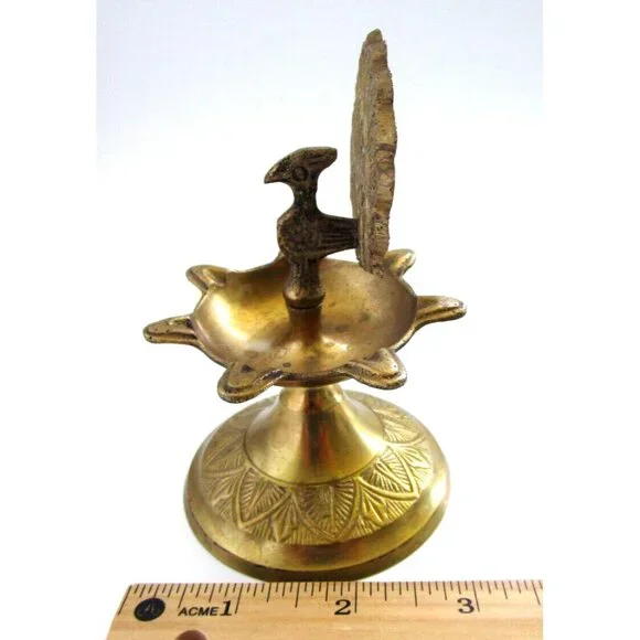 Vintage Brass Peacock Bird Shape Religious Wick Oil Lamp - Diya Aarti Home Décor - Picture 16 of 16
